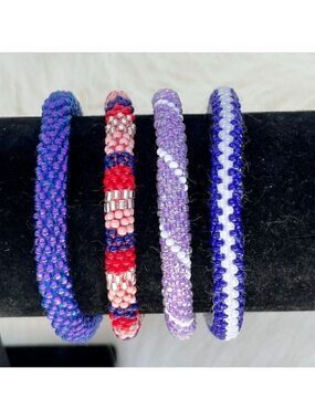 HAND CRAFTED in Nepal Beaded Bracelets (set of 4) #228PURP